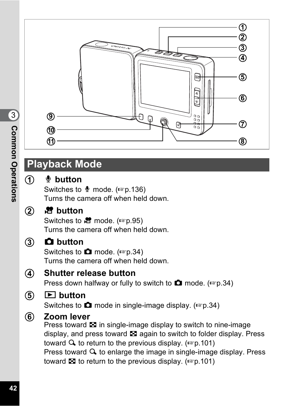 Playback mode | Pentax Optio X User Manual | Page 44 / 184