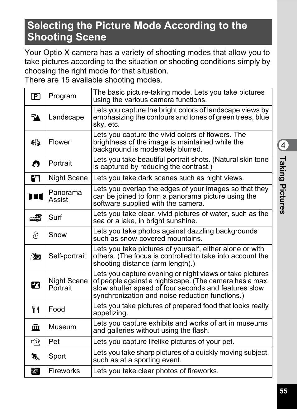 P.55), P.55 | Pentax Optio X User Manual | Page 57 / 184