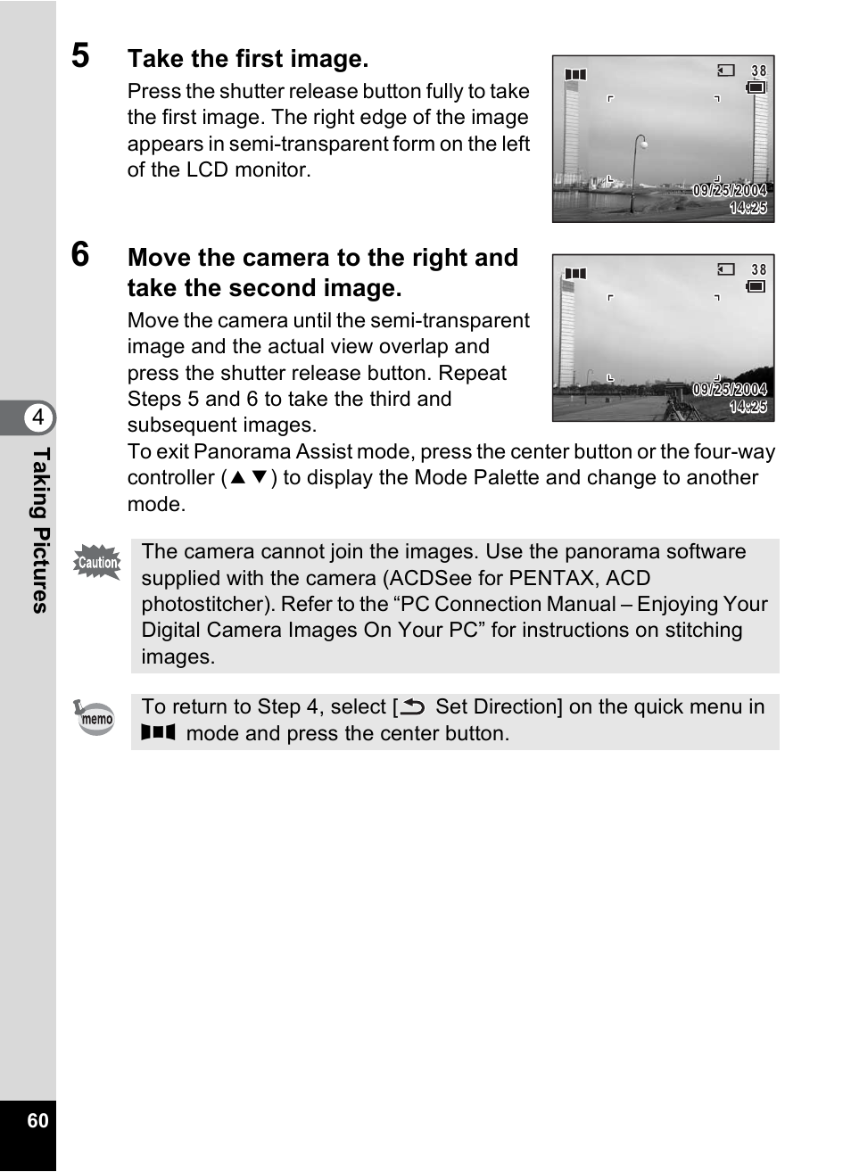 P.60, Take the first image, 4tak ing pi cture s | Pentax Optio X User Manual | Page 62 / 184