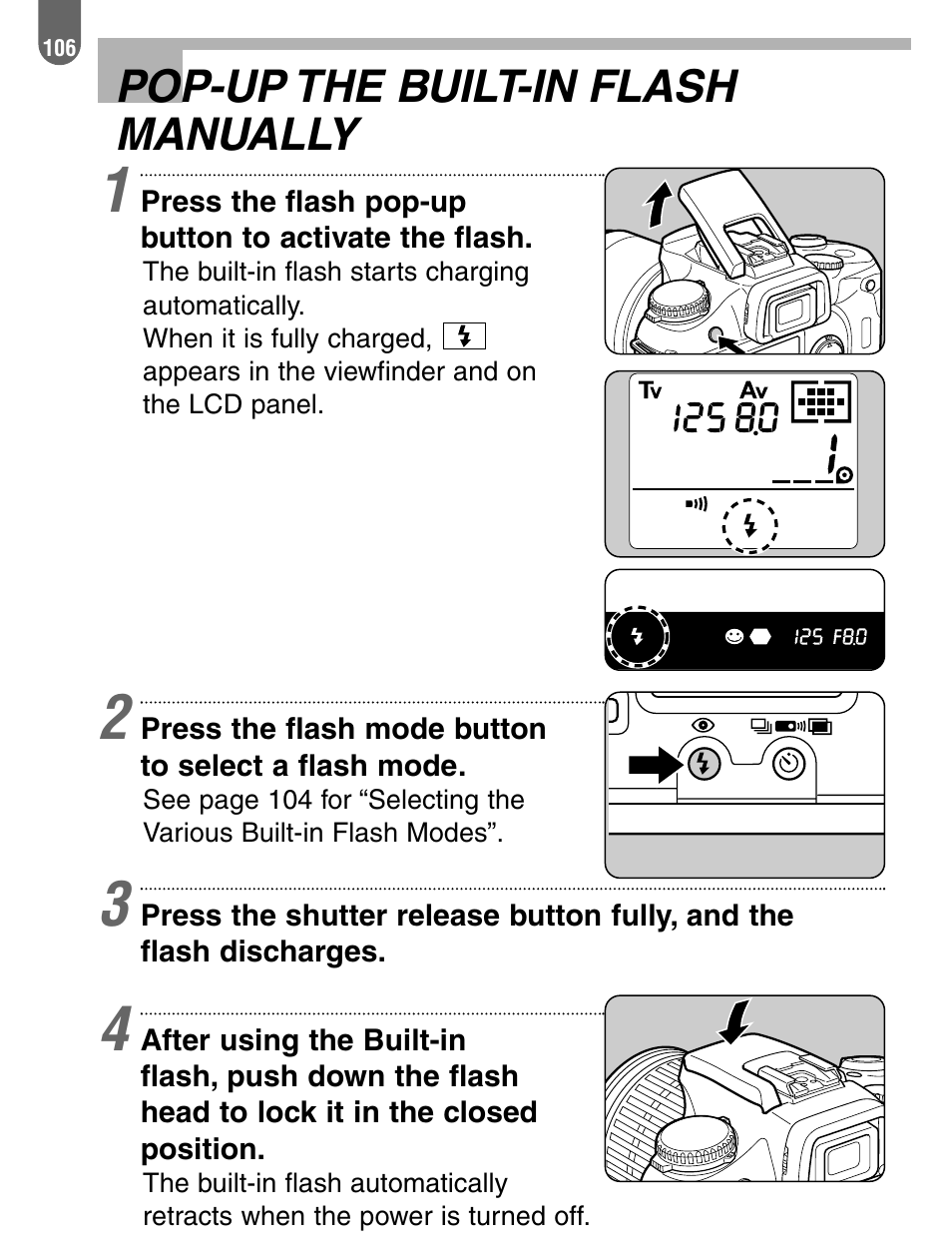 Pop-up the built-in flash manually | Pentax 57233 User Manual | Page 108 / 156