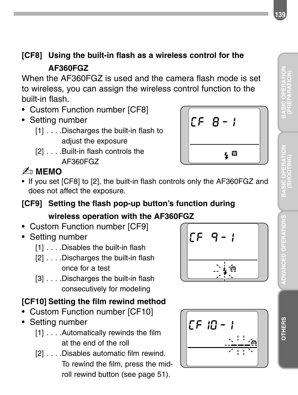 Custom function number [cf9] • setting number, Custom function number [cf10] • setting number | Pentax 57233 User Manual | Page 141 / 156
