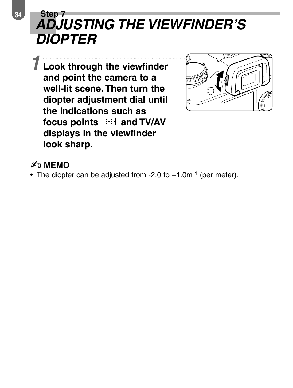 Adjusting the viewfinder’s diopter | Pentax 57233 User Manual | Page 36 / 156