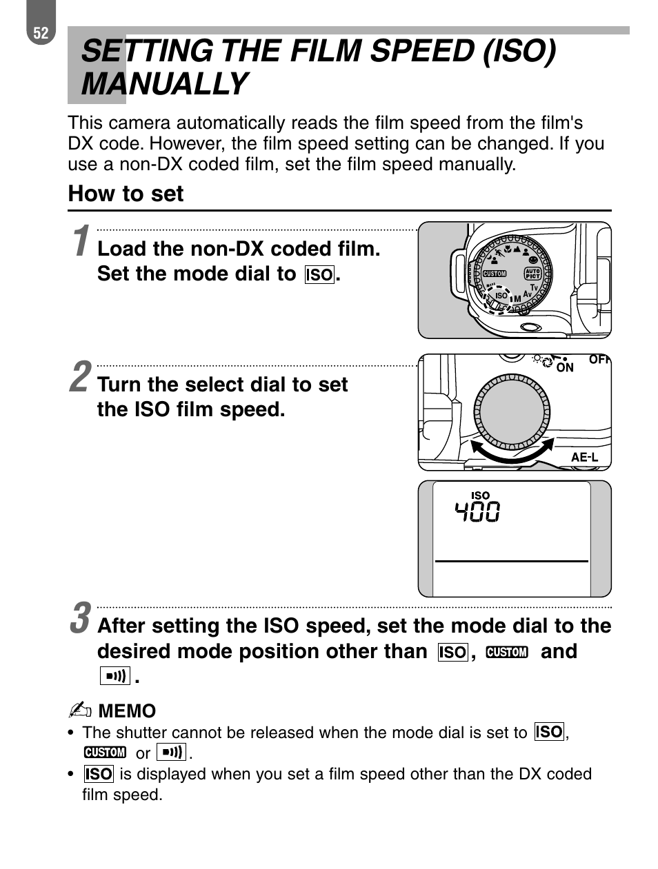 Setting the film speed (iso) manually | Pentax 57233 User Manual | Page 54 / 156