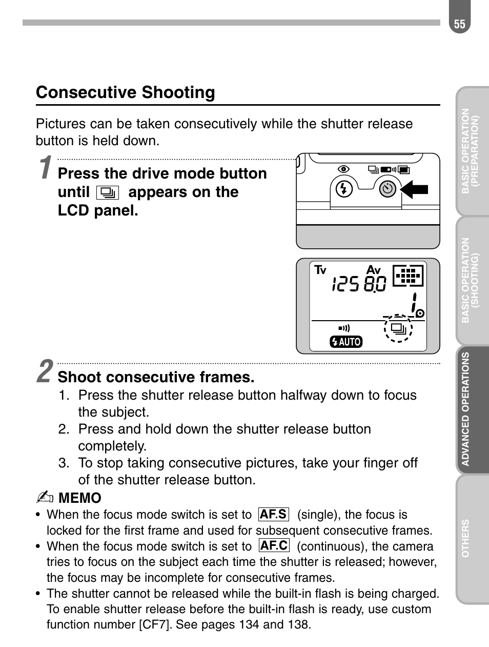 Consecutive shooting, Shoot consecutive frames | Pentax 57233 User Manual | Page 57 / 156