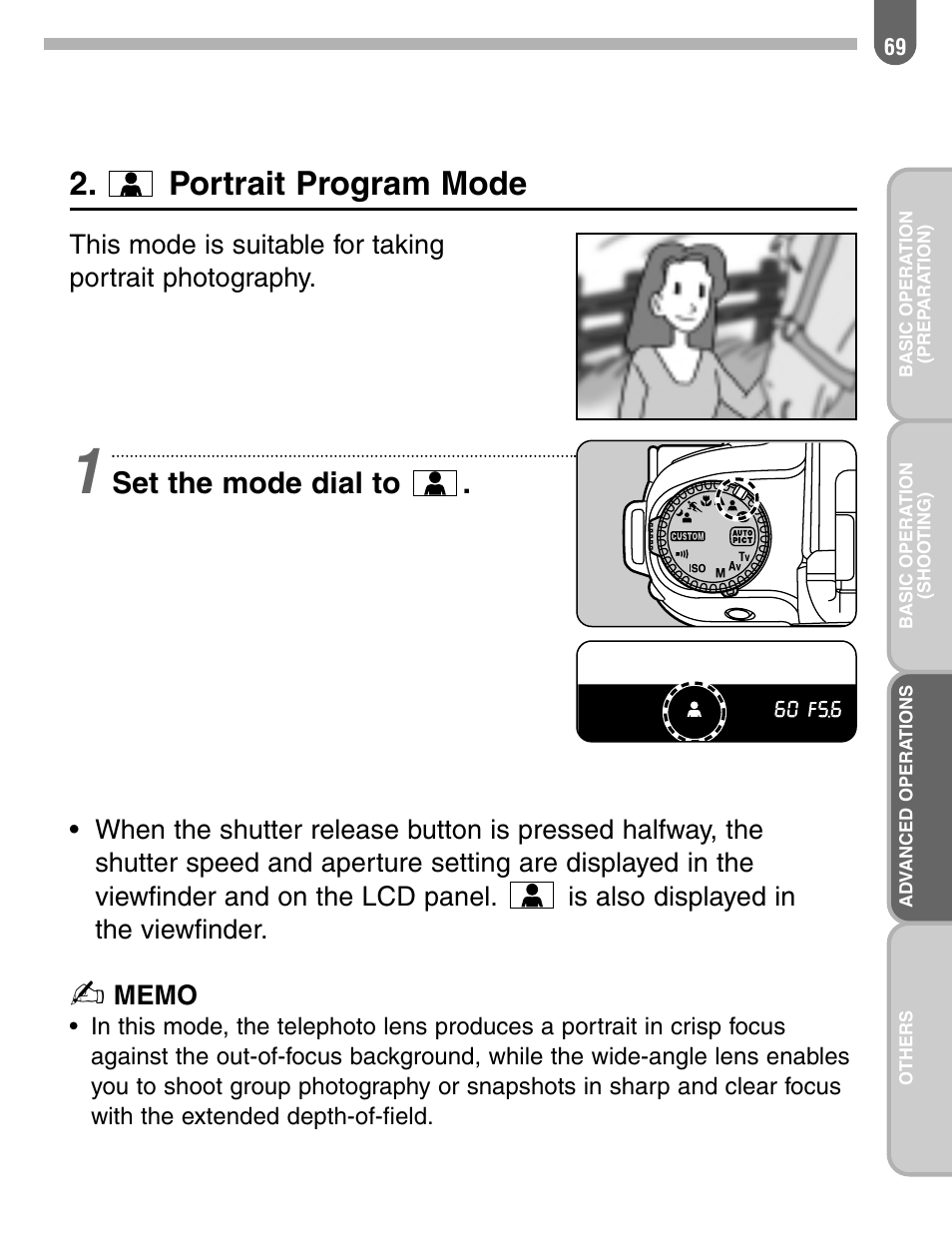 Portrait program mode, Set the mode dial to | Pentax 57233 User Manual | Page 71 / 156