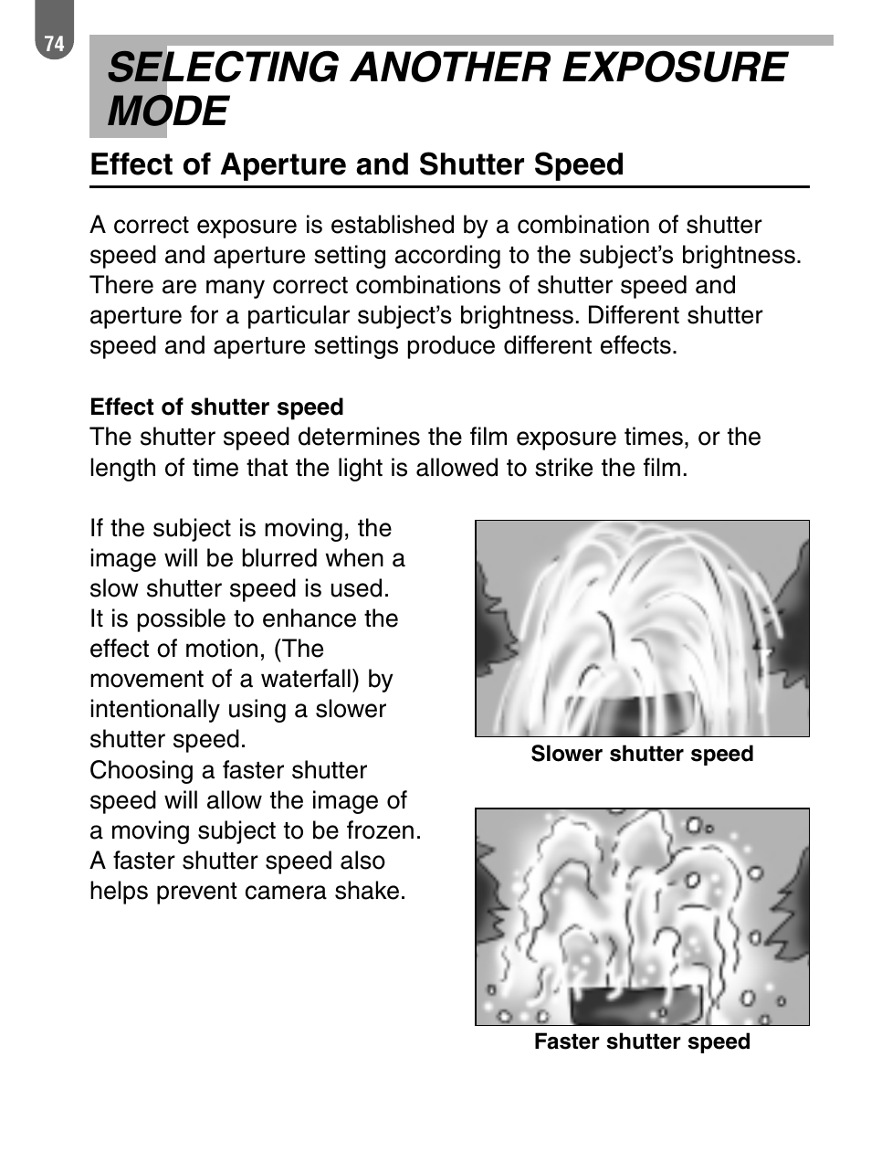 Selecting another exposure mode, Effect of aperture and shutter speed | Pentax 57233 User Manual | Page 76 / 156