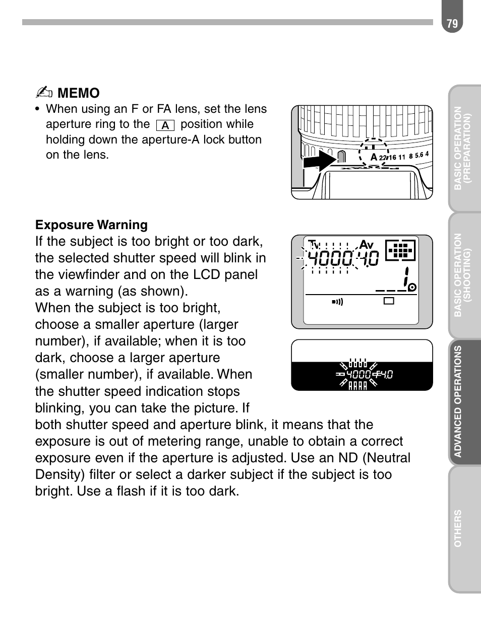 Exposure warning | Pentax 57233 User Manual | Page 81 / 156