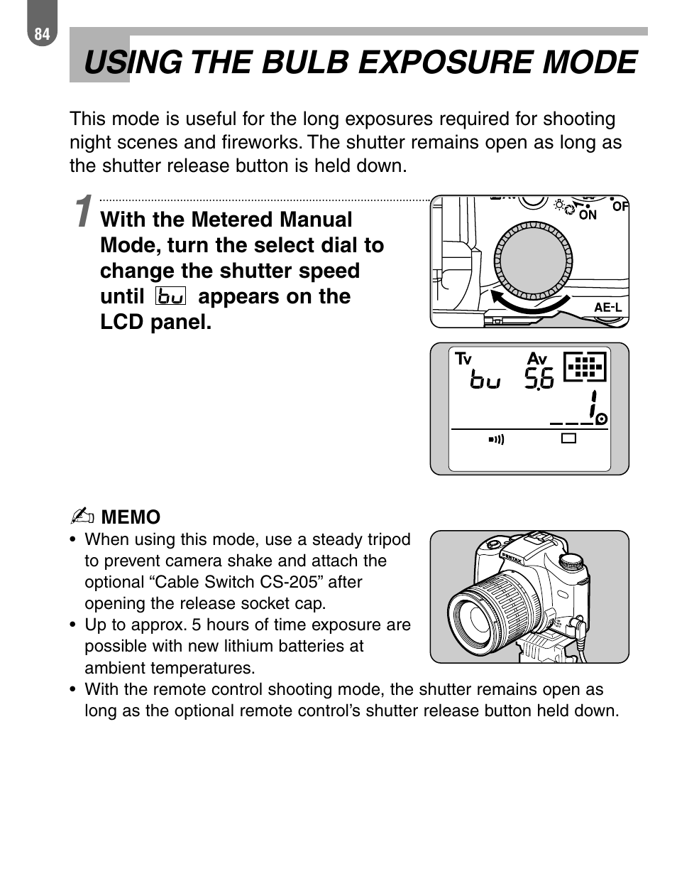Using the bulb exposure mode | Pentax 57233 User Manual | Page 86 / 156