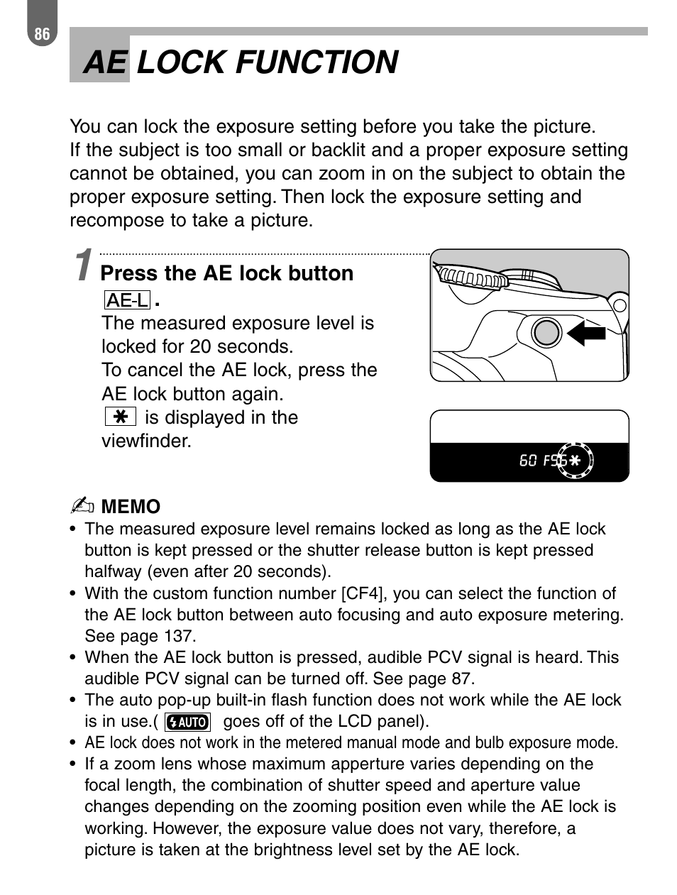 Ae lock function | Pentax 57233 User Manual | Page 88 / 156