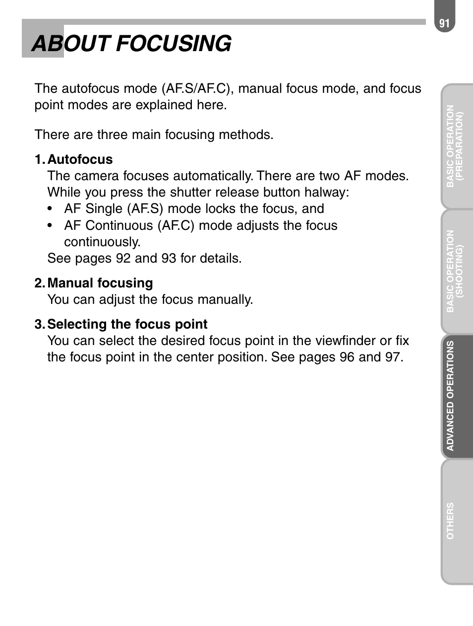 About focusing | Pentax 57233 User Manual | Page 93 / 156