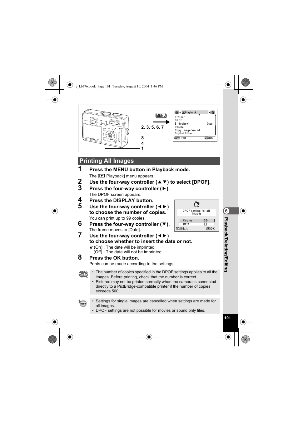 Printing all images | Pentax Optio S50 User Manual | Page 103 / 138