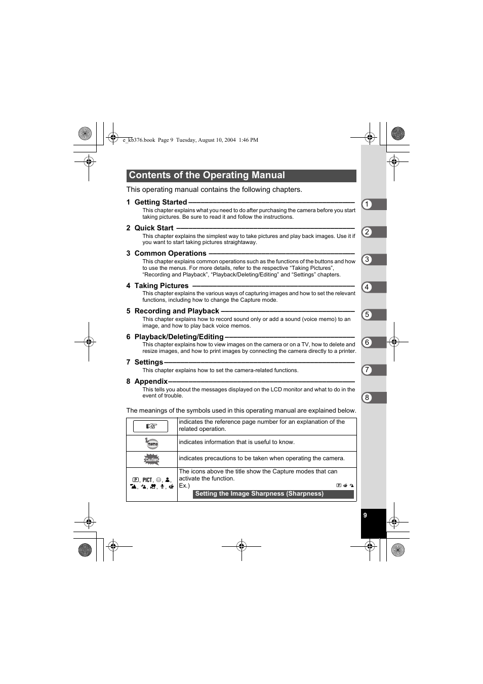 Contents of the operating manual | Pentax Optio S50 User Manual | Page 11 / 138