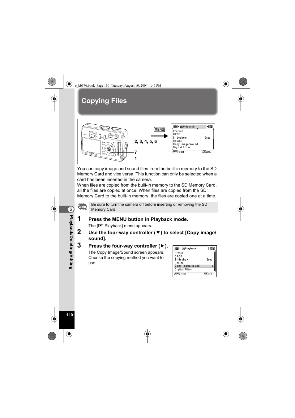 Copying files | Pentax Optio S50 User Manual | Page 112 / 138
