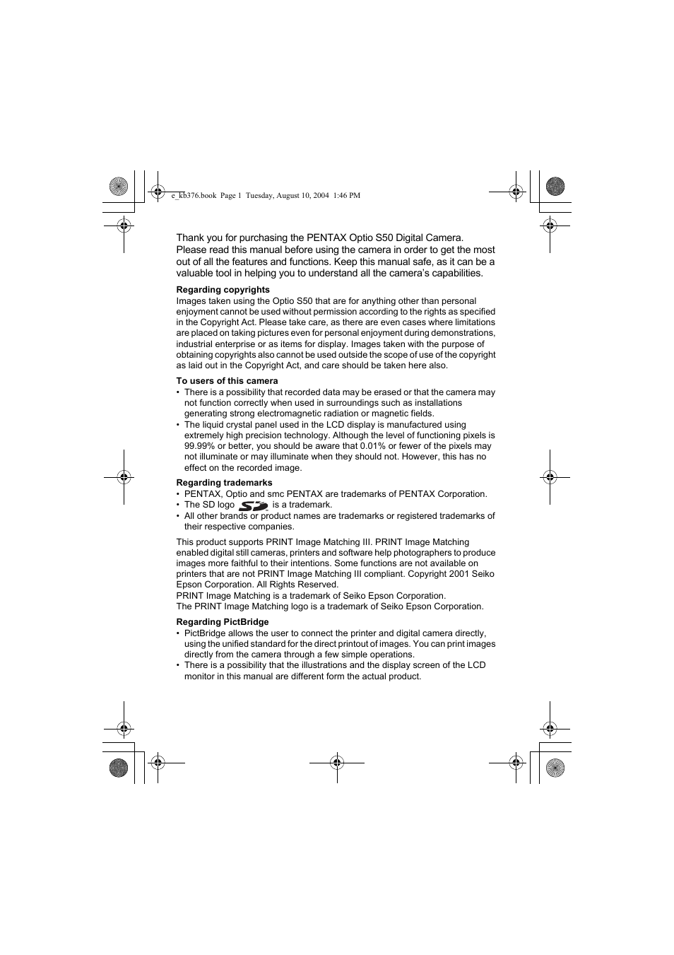 Pentax Optio S50 User Manual | Page 2 / 138