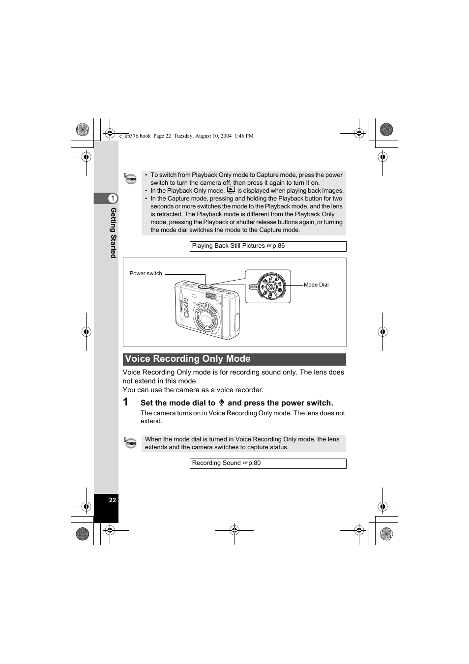 Voice recording only mode | Pentax Optio S50 User Manual | Page 24 / 138