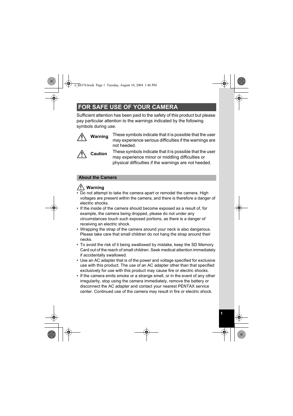 For safe use of your camera | Pentax Optio S50 User Manual | Page 3 / 138