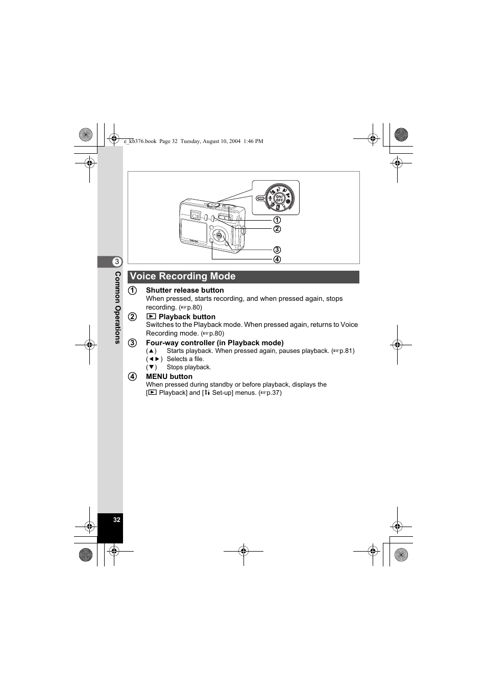 Voice recording mode | Pentax Optio S50 User Manual | Page 34 / 138