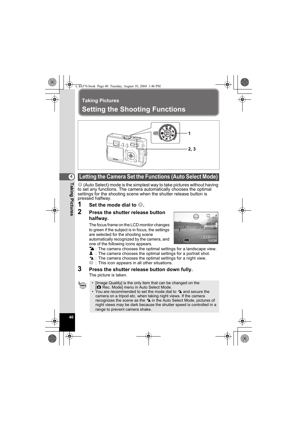 Setting the shooting functions | Pentax Optio S50 User Manual | Page 42 / 138