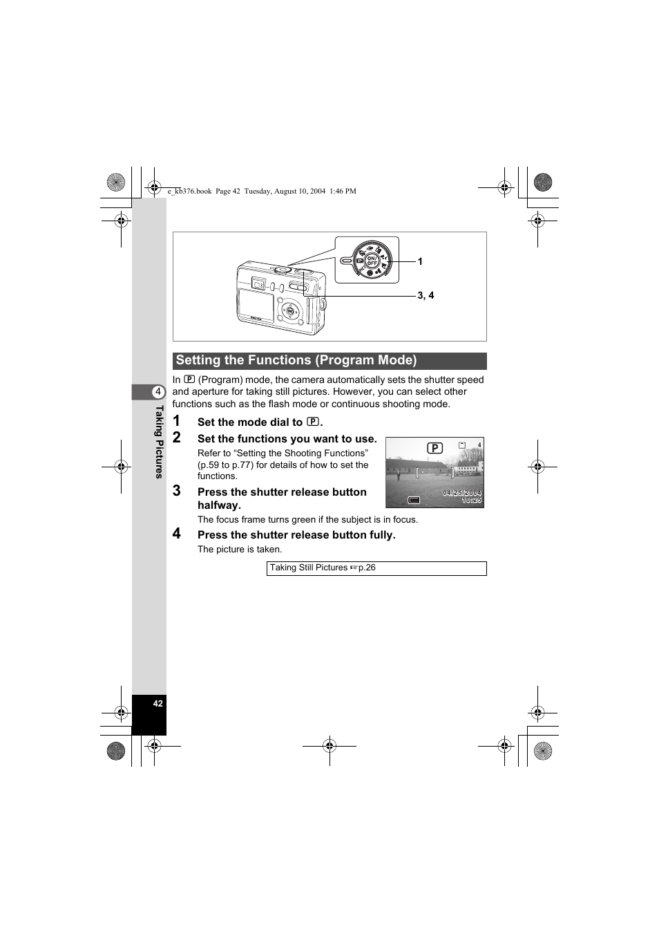 Setting the functions (program mode) | Pentax Optio S50 User Manual | Page 44 / 138