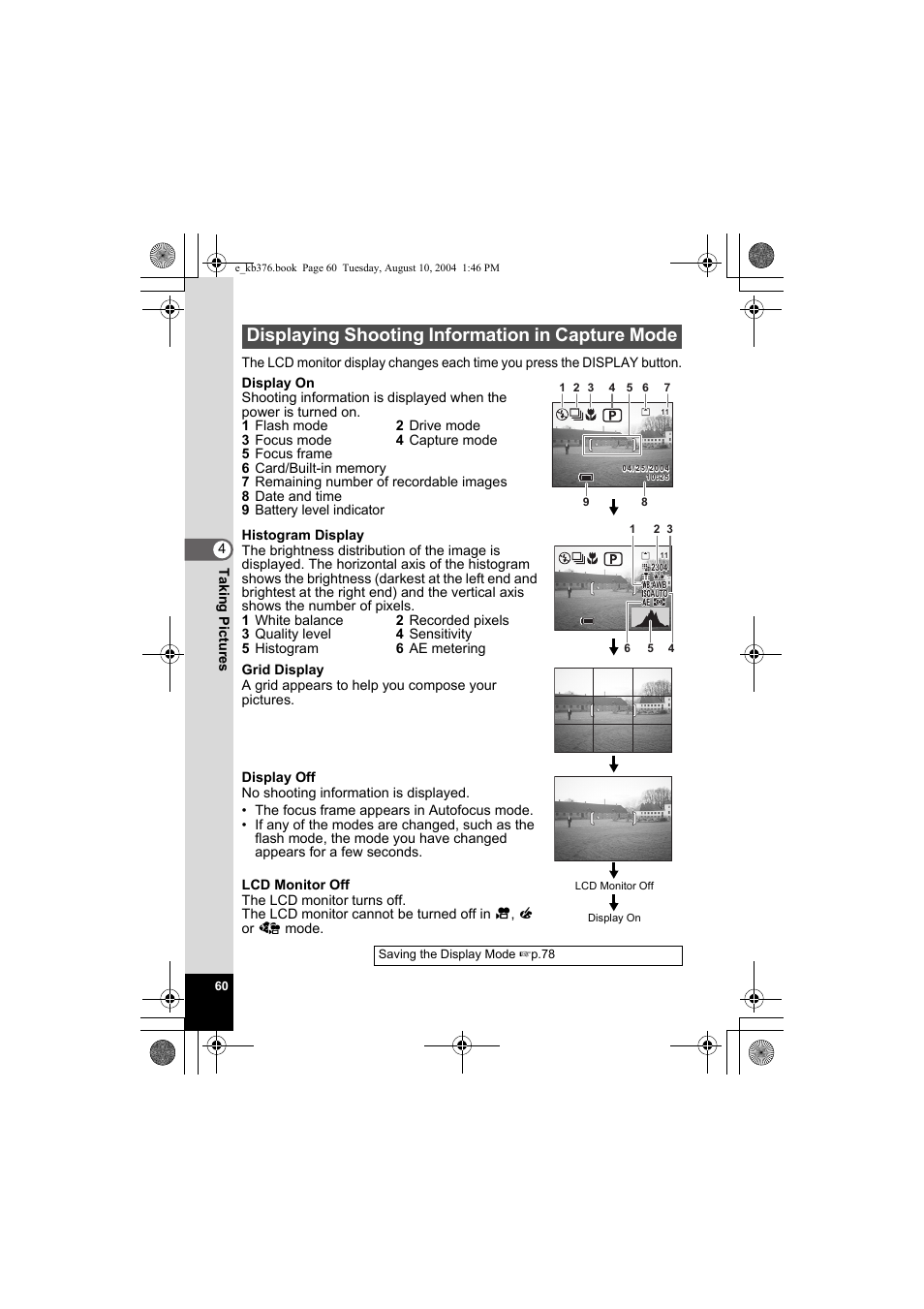 Displaying shooting information in capture mode | Pentax Optio S50 User Manual | Page 62 / 138