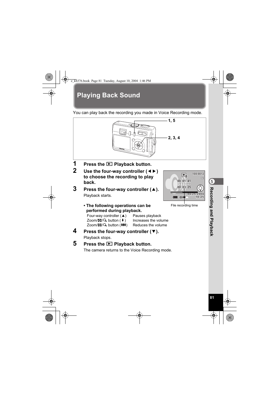 Playing back sound | Pentax Optio S50 User Manual | Page 83 / 138