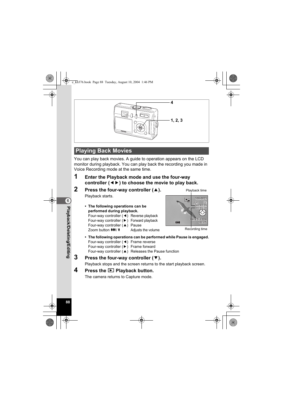 Playing back movies | Pentax Optio S50 User Manual | Page 90 / 138