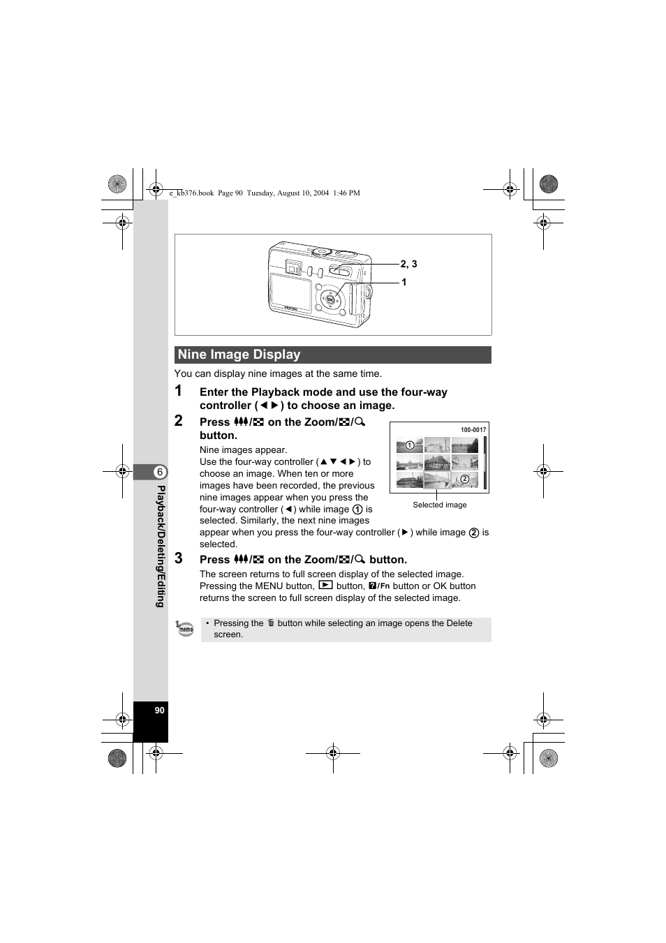 Nine image display | Pentax Optio S50 User Manual | Page 92 / 138
