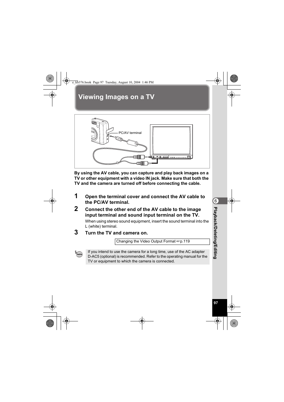 Viewing images on a tv | Pentax Optio S50 User Manual | Page 99 / 138