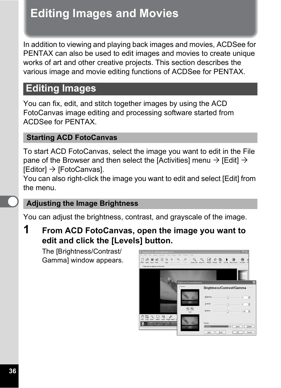 Editing images and movies, Editing images | Pentax Optio MX4 User Manual | Page 38 / 68
