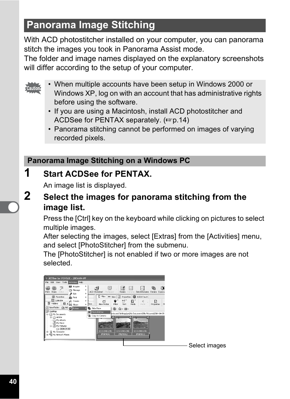 Panorama image stitching | Pentax Optio MX4 User Manual | Page 42 / 68