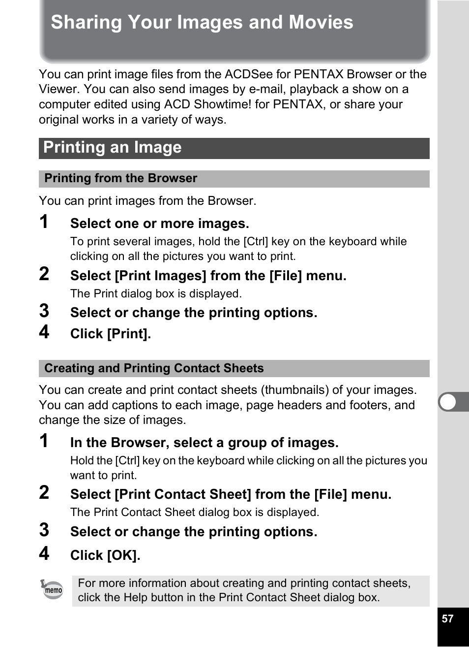 Sharing your images and movies, Printing an image | Pentax Optio MX4 User Manual | Page 59 / 68