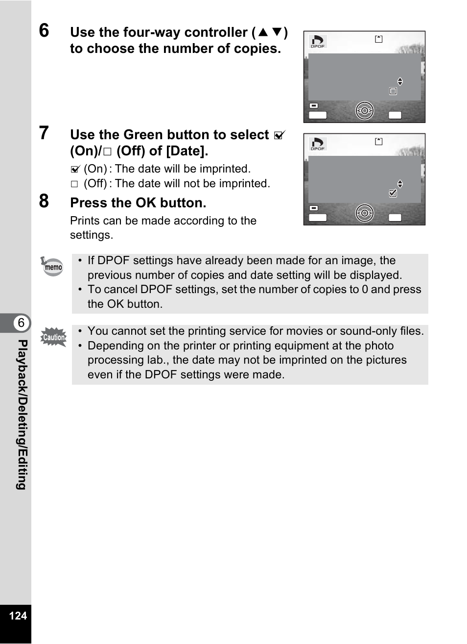 Press the ok button, 6play bac k /d el eting /editi n g | Pentax Optio A10 User Manual | Page 126 / 191