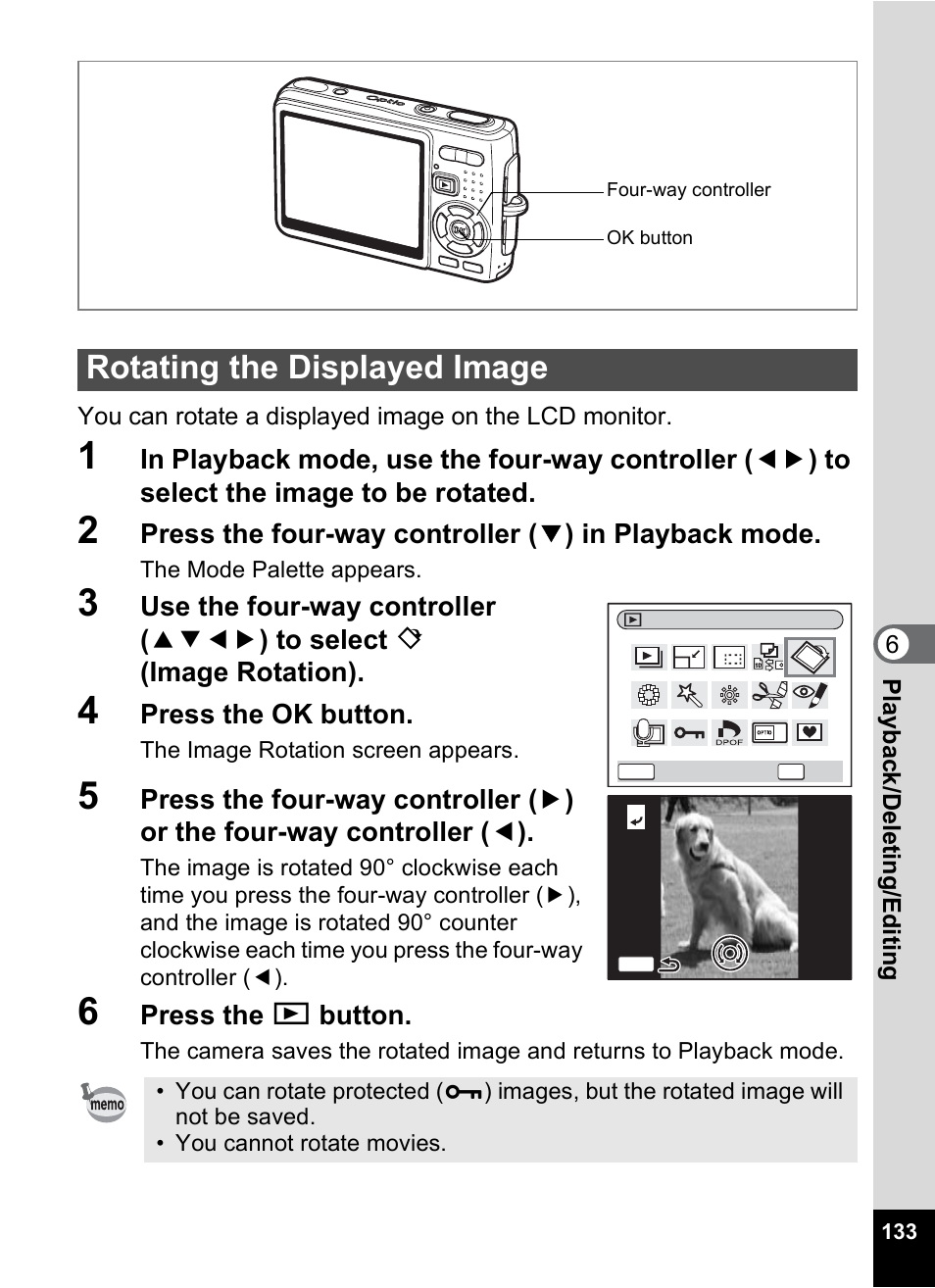 Rotating the displayed image, P.133), P.133 | Pentax Optio A10 User Manual | Page 135 / 191