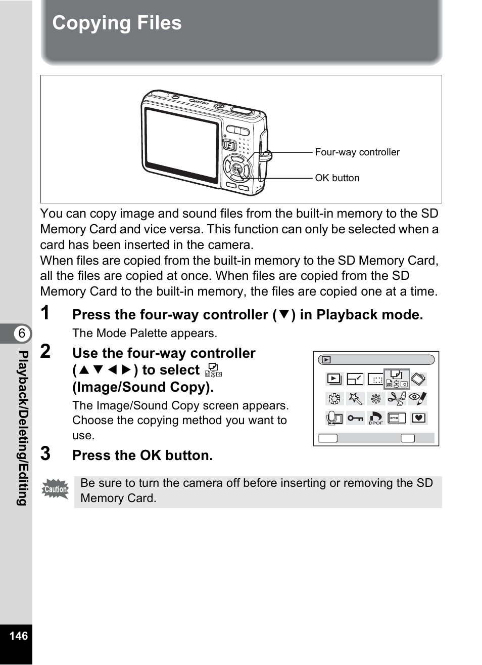 Copying files, P.146 | Pentax Optio A10 User Manual | Page 148 / 191