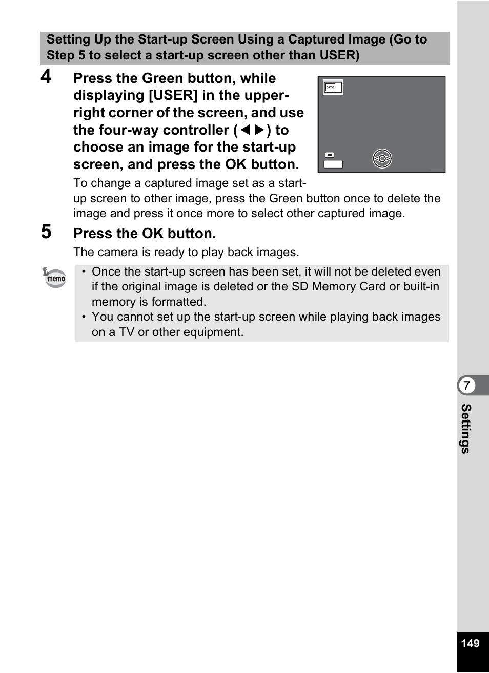 Press the ok button | Pentax Optio A10 User Manual | Page 151 / 191