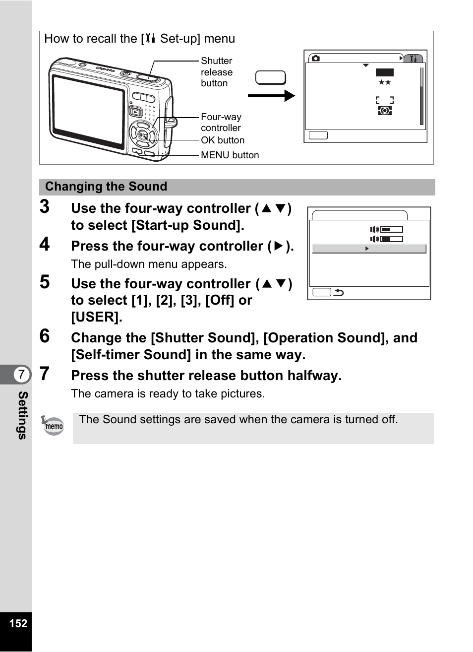 Press the four-way controller ( 5 ), Press the shutter release button halfway | Pentax Optio A10 User Manual | Page 154 / 191