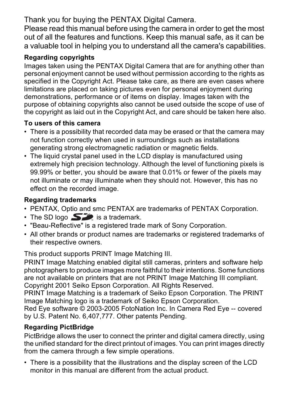 Pentax Optio A10 User Manual | Page 2 / 191