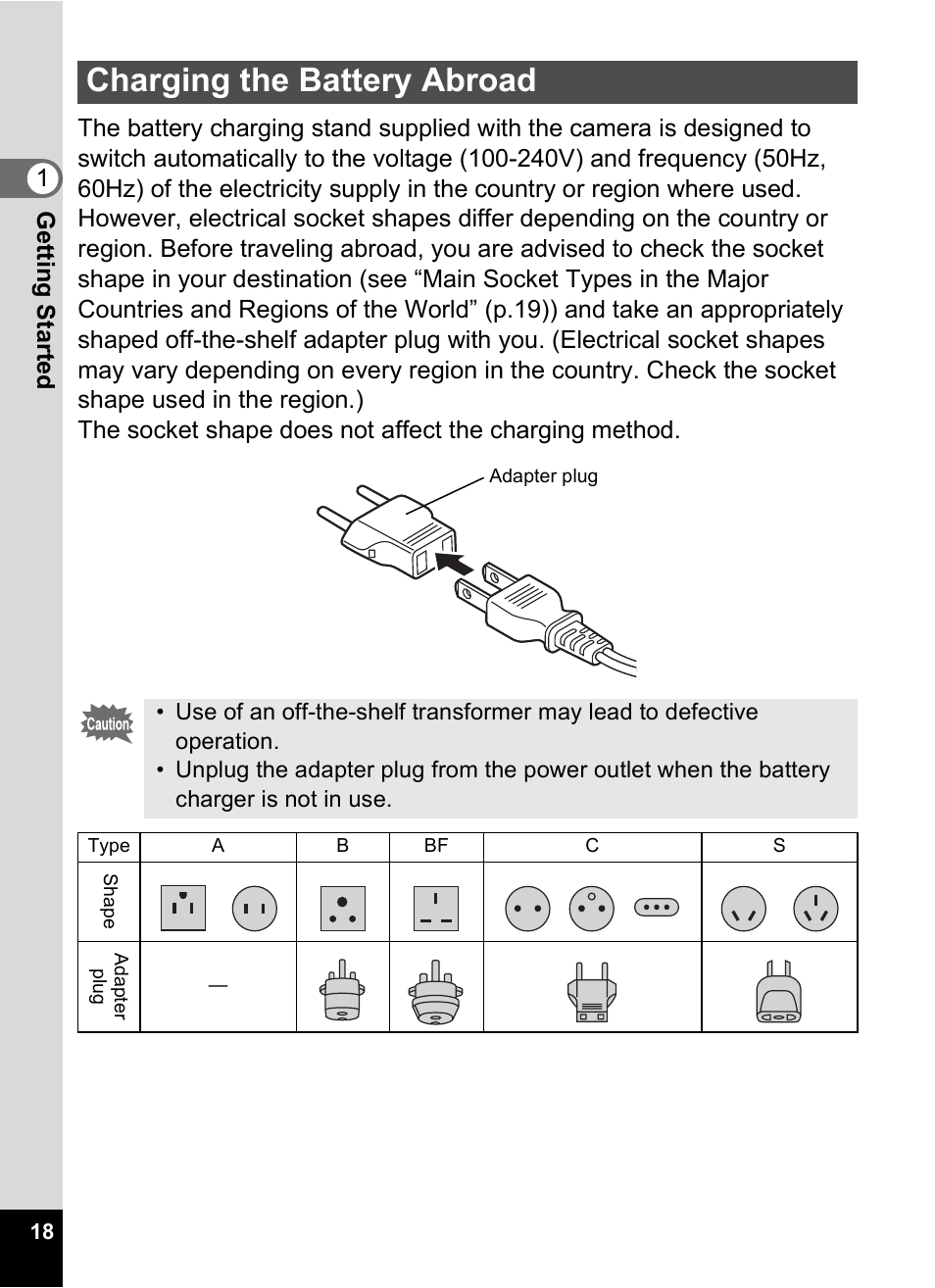 Charging the battery abroad | Pentax Optio A10 User Manual | Page 20 / 191