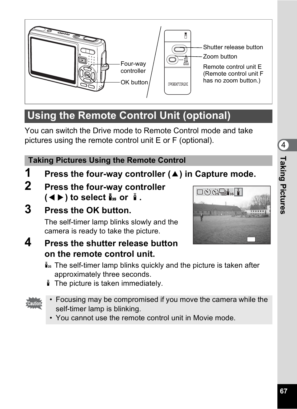 Using the remote control unit (optional), Press the ok button | Pentax Optio A10 User Manual | Page 69 / 191