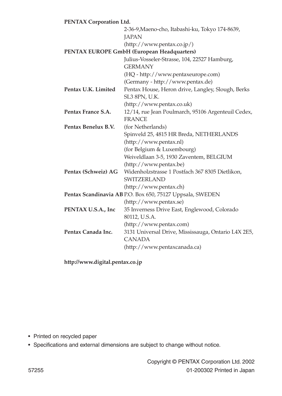 Pentax Optio 330 GS User Manual | Page 116 / 116