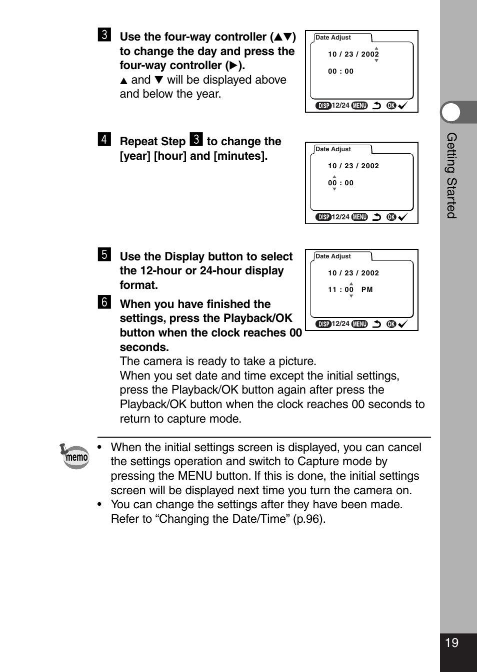 19 getting star ted | Pentax Optio 330 GS User Manual | Page 21 / 116