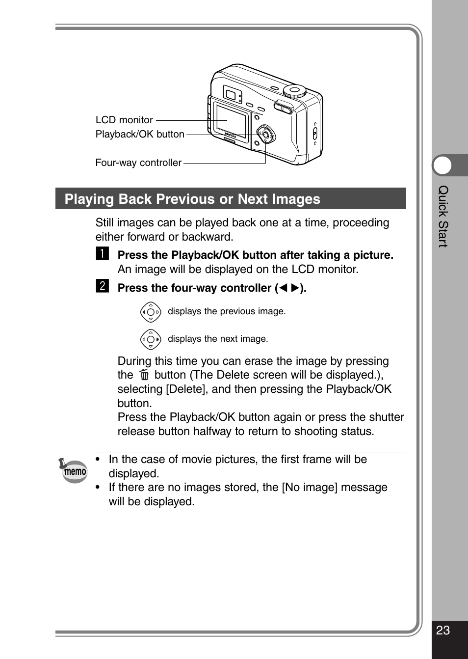 Playing back previous or next images | Pentax Optio 330 GS User Manual | Page 25 / 116