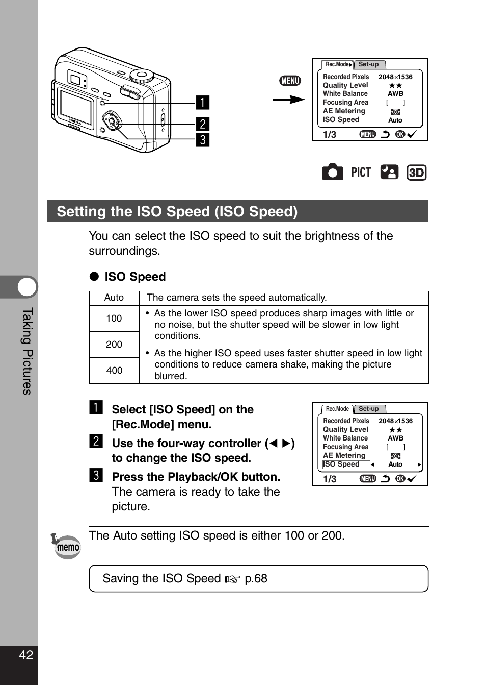 Z x c, Setting the iso speed (iso speed), 42 t aking pictures | Pentax Optio 330 GS User Manual | Page 44 / 116