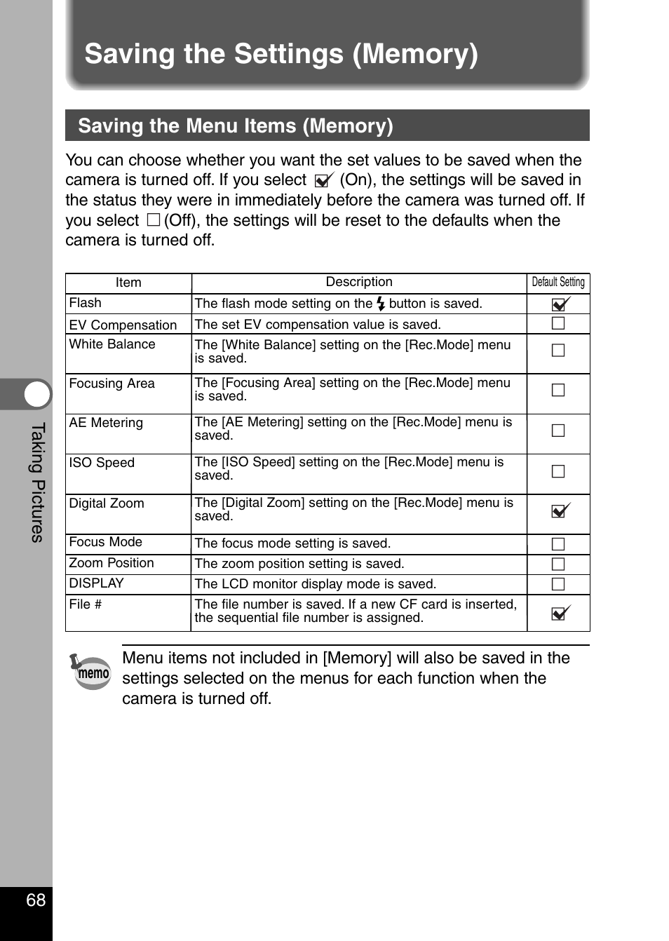 68 t aking pictures | Pentax Optio 330 GS User Manual | Page 70 / 116