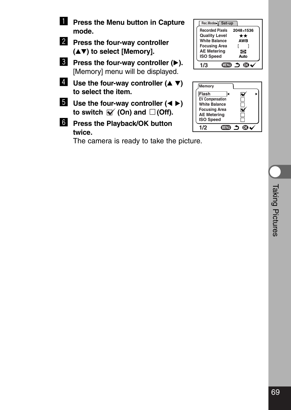 69 t aking pictures | Pentax Optio 330 GS User Manual | Page 71 / 116