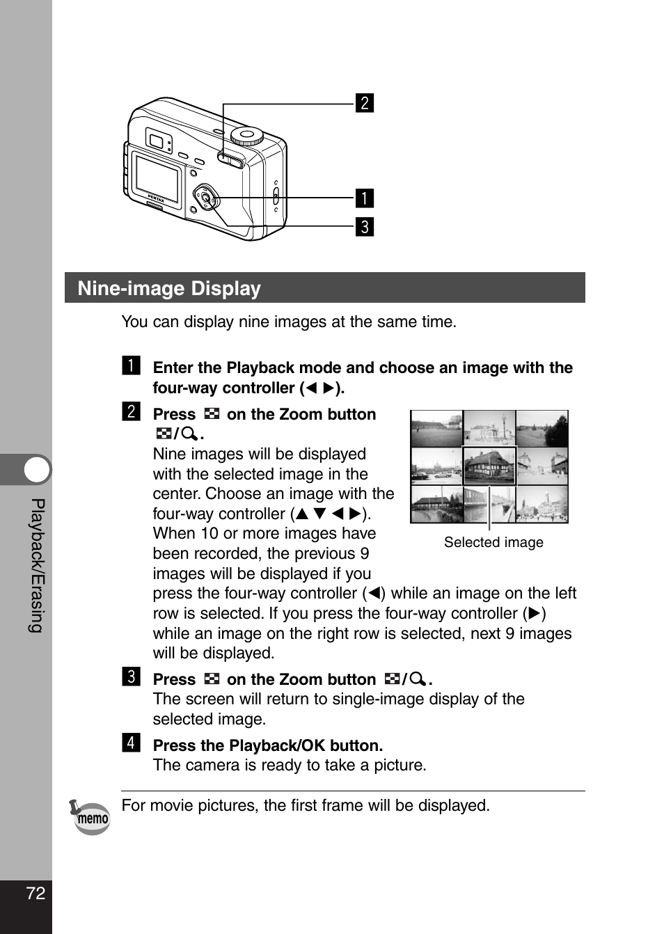 Xz c, Nine-image display | Pentax Optio 330 GS User Manual | Page 74 / 116