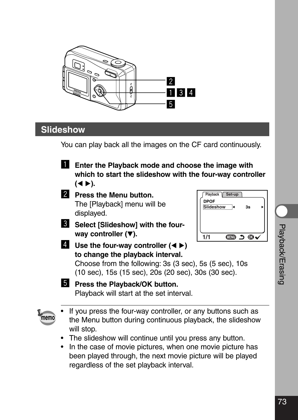 Xz c v b, Slideshow | Pentax Optio 330 GS User Manual | Page 75 / 116
