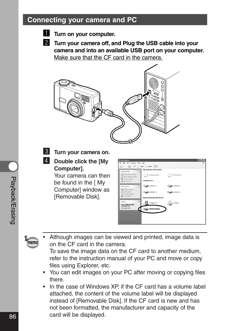 Connecting your camera and pc | Pentax Optio 330 GS User Manual | Page 88 / 116