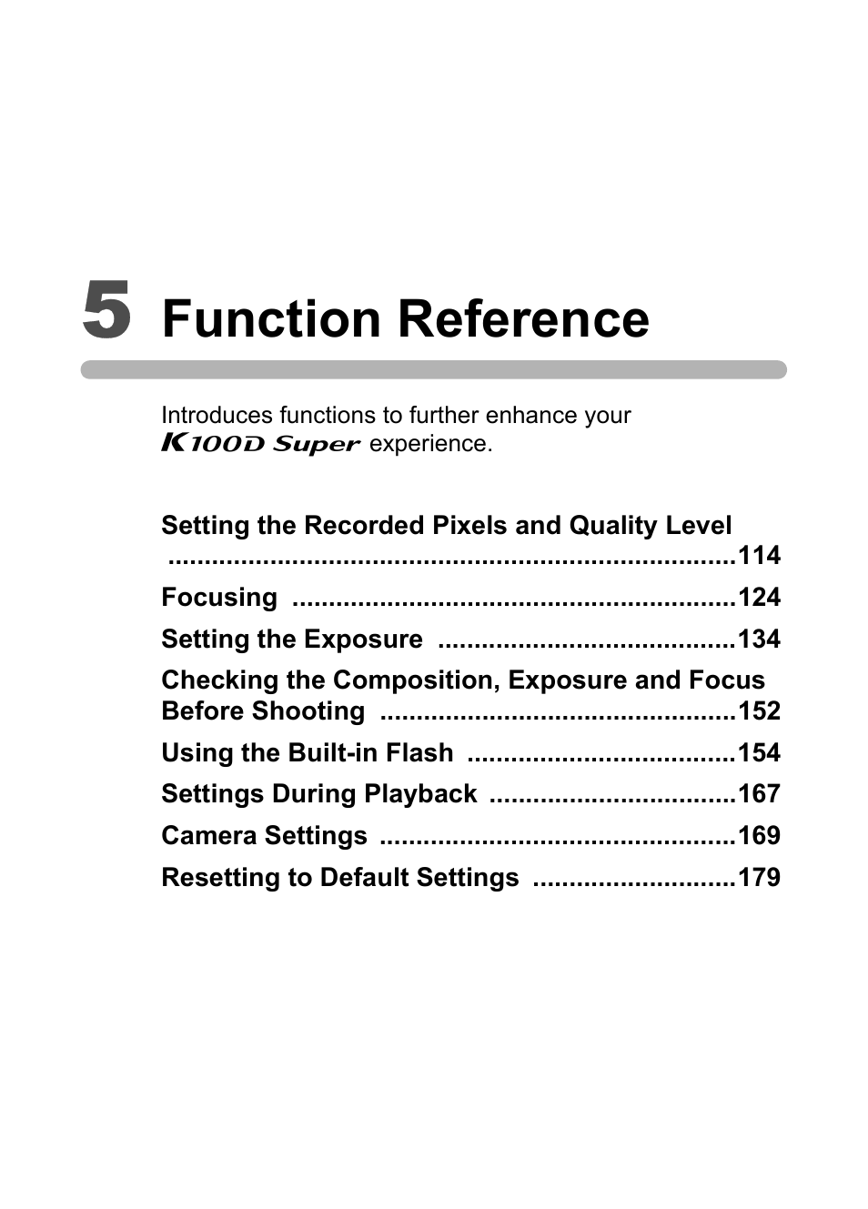 5 function reference, Function reference | Pentax K 100D Super User Manual | Page 115 / 220