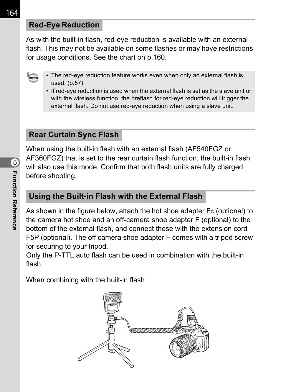 Red-eye reduction | Pentax K 100D Super User Manual | Page 166 / 220